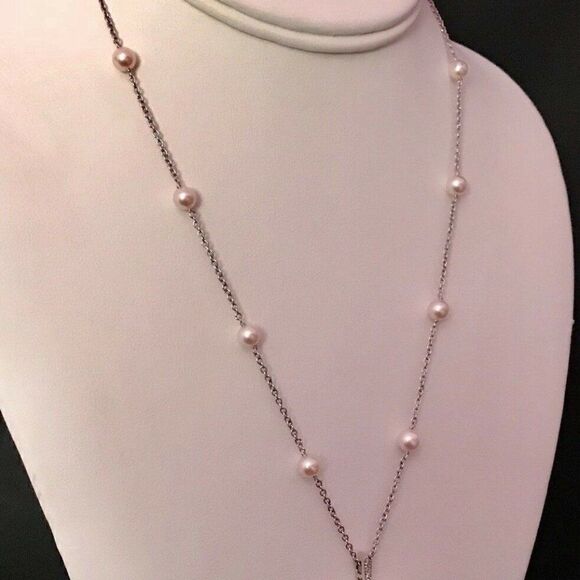 Diamond Akoya Pearl Necklace 14k Gold 5.75 mm 18.5" Certified $3,950 818062 - Picture 5 of 12